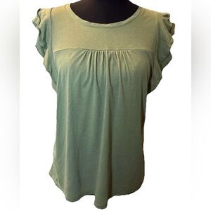 Gap Women's Luxe Green Top, Ruffle Sleeves, Pleats, Size Medium